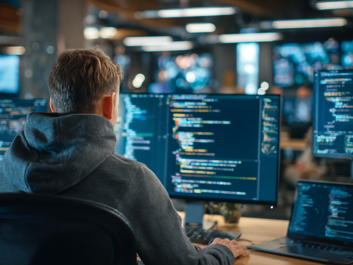 Strategy team mapping user flows on a glass wall